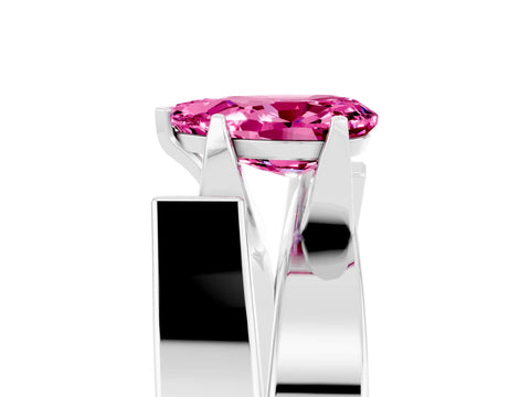 White gold Modern Tension Set Pear Cut Pink Sapphire Solitaire Wide Band Ring_41