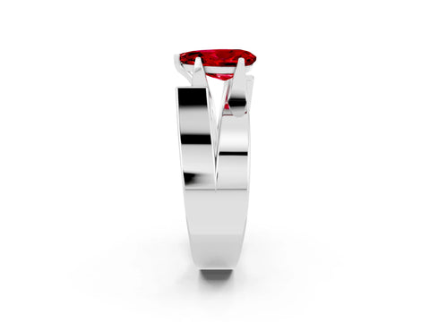 White gold Modern Tension Set Pear Cut Ruby Solitaire Wide Band Ring_2