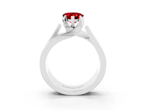 White gold Modern Tension Set Pear Cut Ruby Solitaire Wide Band Ring_3