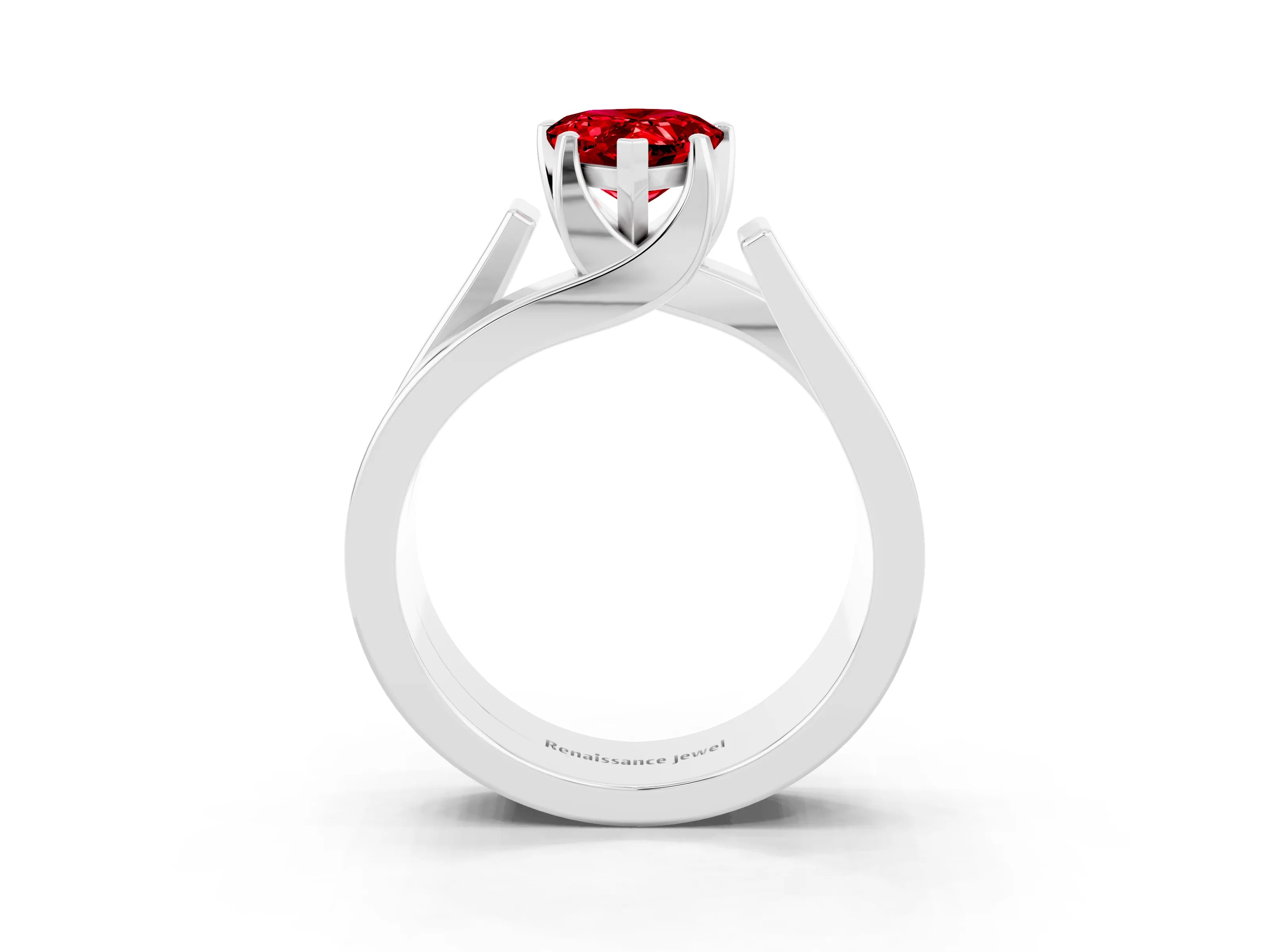 White gold Modern Tension Set Pear Cut Ruby Solitaire Wide Band Ring_3