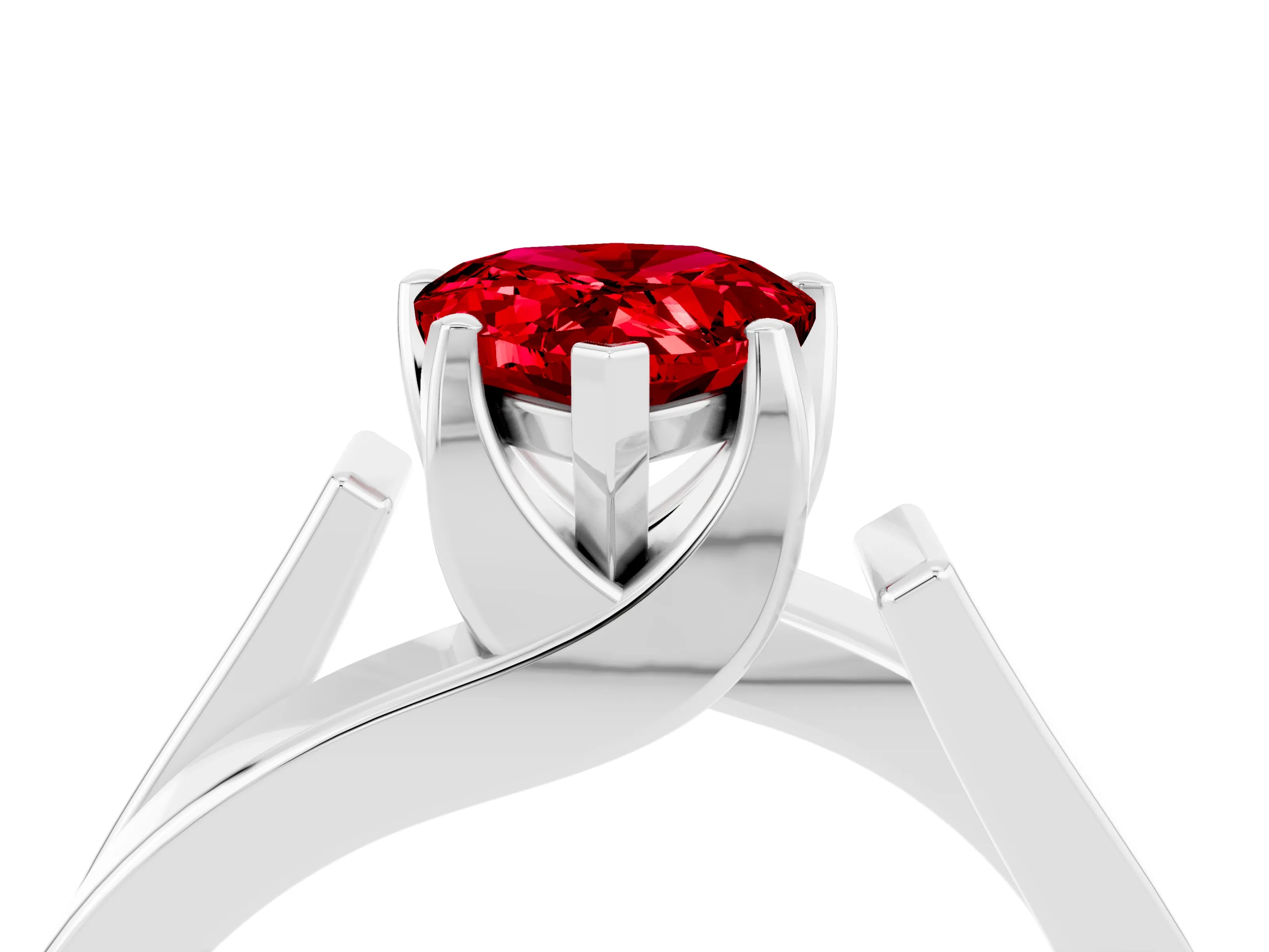 White gold Modern Tension Set Pear Cut Ruby Solitaire Wide Band Ring_4