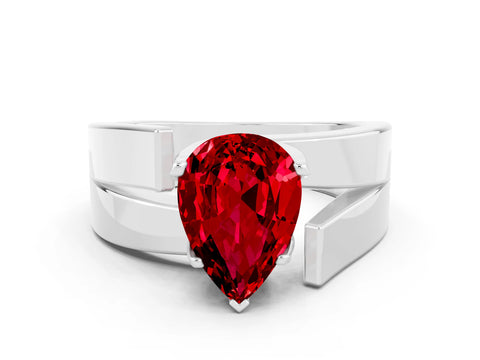 White gold Modern Tension Set Pear Cut Ruby Solitaire Wide Band Ring