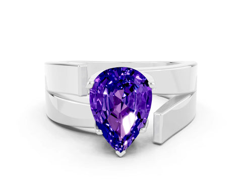 White gold Modern Tension Set Pear Cut Tanzanite Solitaire Wide Band Ring_18