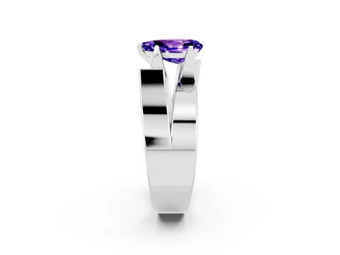 White gold Modern Tension Set Pear Cut Tanzanite Solitaire Wide Band Ring_24