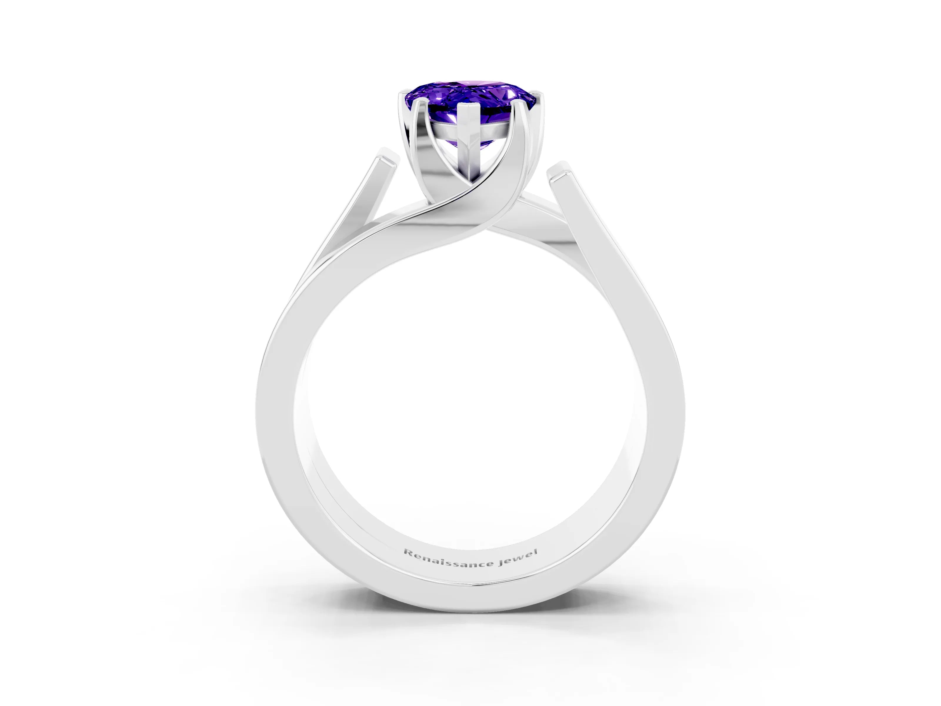 White gold Modern Tension Set Pear Cut Tanzanite Solitaire Wide Band Ring_25