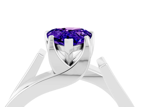 White gold Modern Tension Set Pear Cut Tanzanite Solitaire Wide Band Ring_28