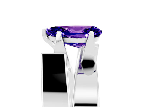 White gold Modern Tension Set Pear Cut Tanzanite Solitaire Wide Band Ring_29