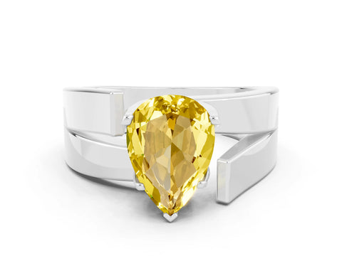 White gold Modern Tension Set Pear Cut Yellow Sapphire Solitaire Wide Band Ring_48