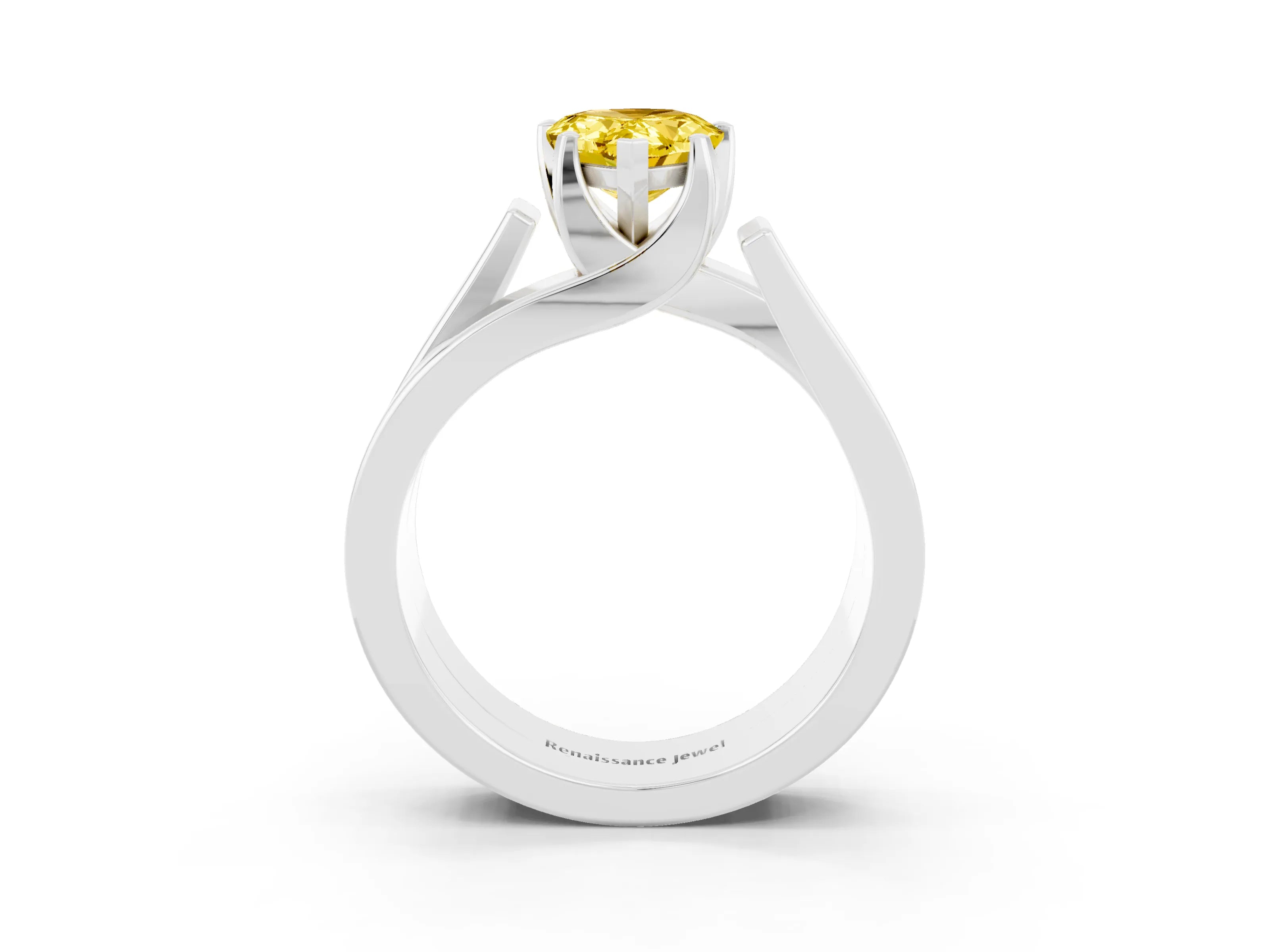 White gold Modern Tension Set Pear Cut Yellow Sapphire Solitaire Wide Band Ring_51
