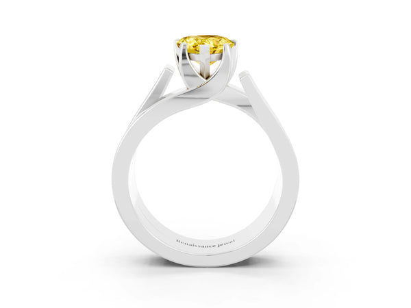 Platinum Modern Tension Set Pear Cut Yellow Sapphire Solitaire Wide Band Ring