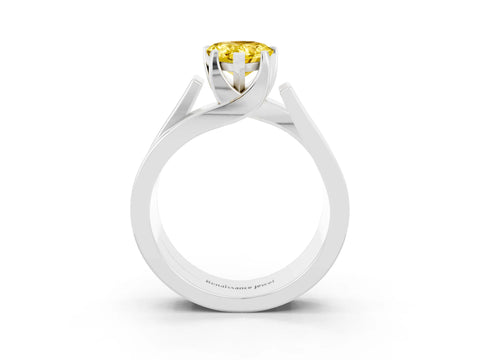 White gold Modern Tension Set Pear Cut Yellow Sapphire Solitaire Wide Band Ring_51