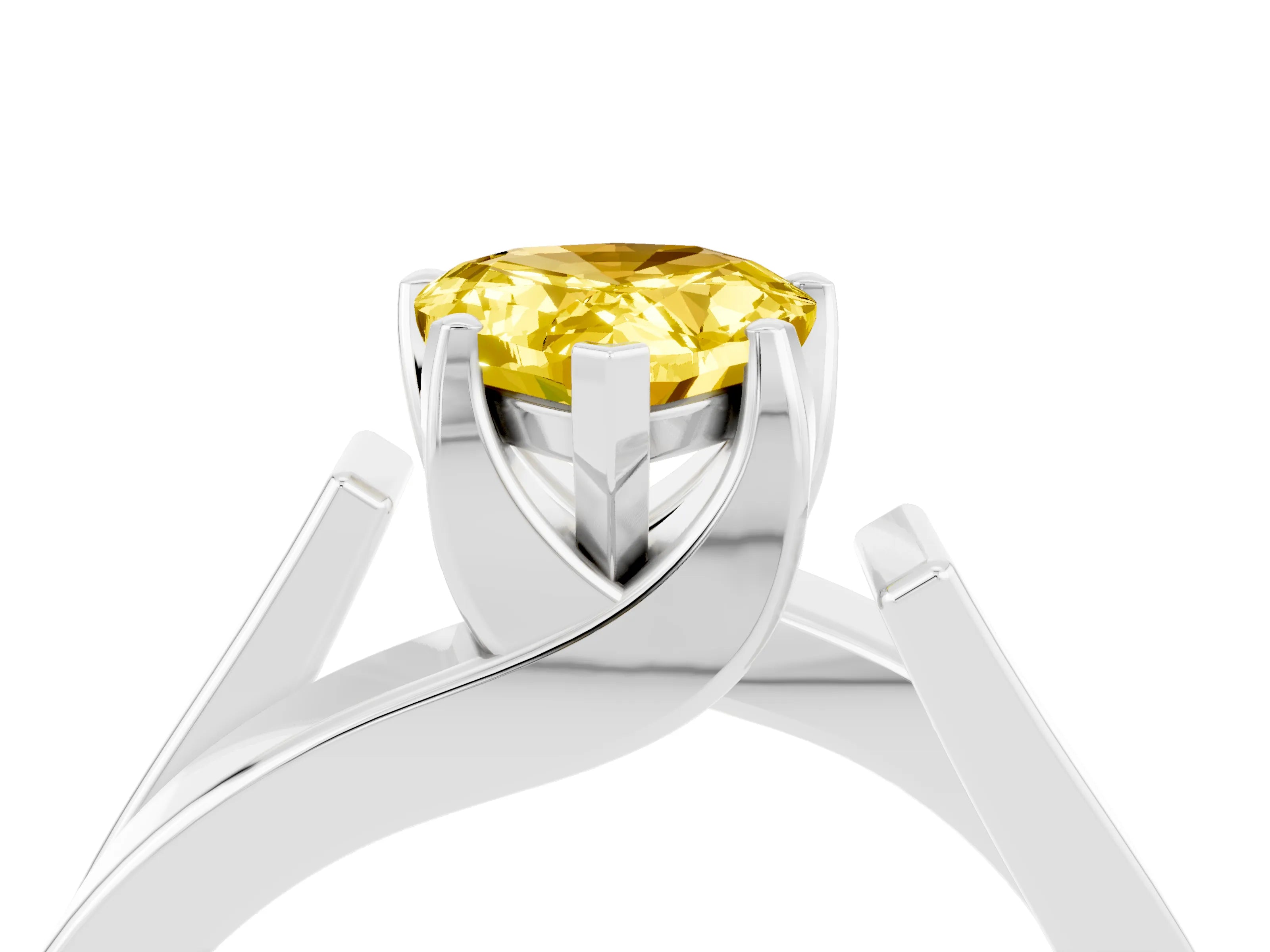 White gold Modern Tension Set Pear Cut Yellow Sapphire Solitaire Wide Band Ring_52