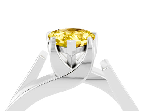 White gold Modern Tension Set Pear Cut Yellow Sapphire Solitaire Wide Band Ring_52