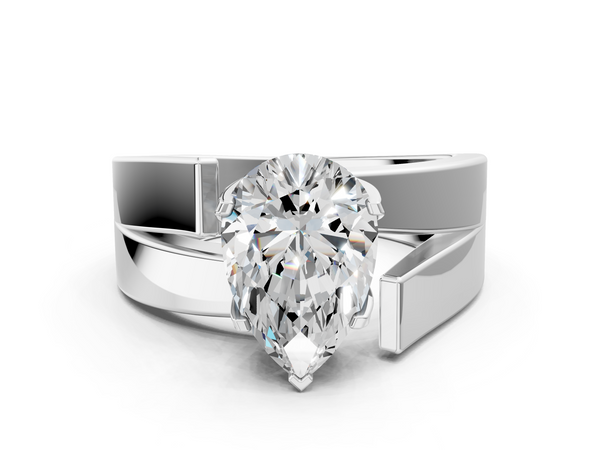 Sterling Silver Pear-Shaped Solitaire Engagement Ring Setting with Wide Stepped Bypass Band