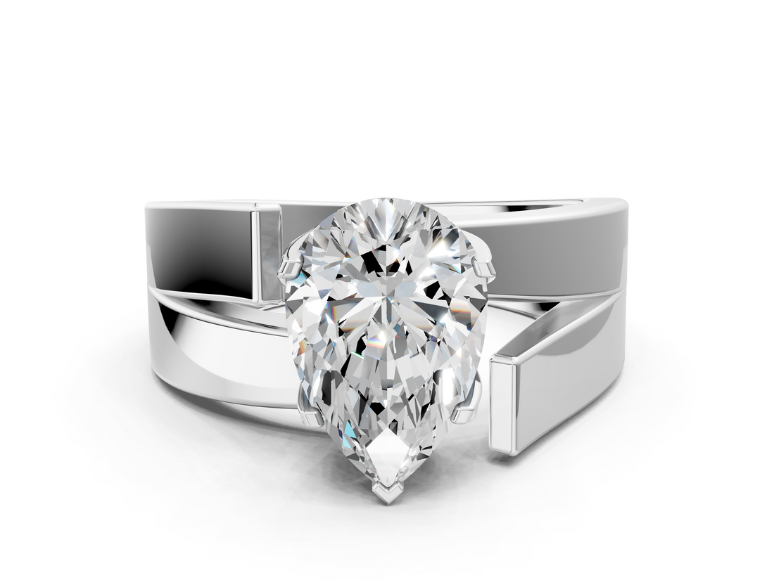 White gold Modern Tension Set Pear Solitaire Wide Band Ring_145