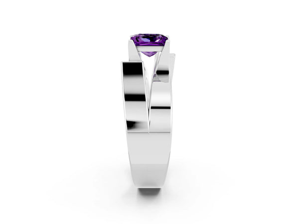 Platinum Modern Tension Set Princess Cut Amethyst Solitaire Wide Band Ring