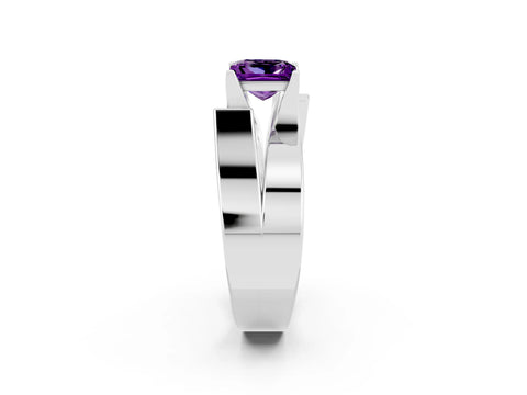 White gold Modern Tension Set Princess Cut Amethyst Solitaire Wide Band Ring_2