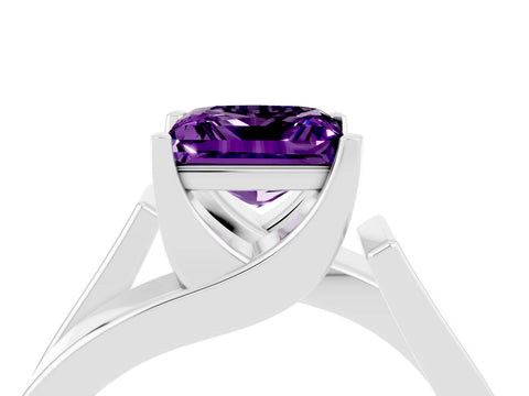 White gold Modern Tension Set Princess Cut Amethyst Solitaire Wide Band Ring_4