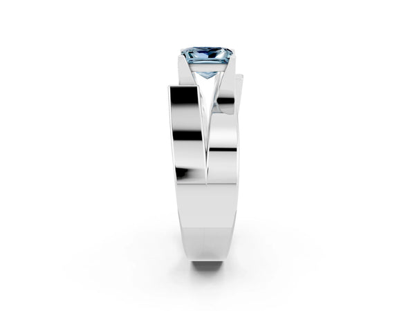 Platinum Modern Tension Set Princess Cut Aquamarine Solitaire Wide Band Ring