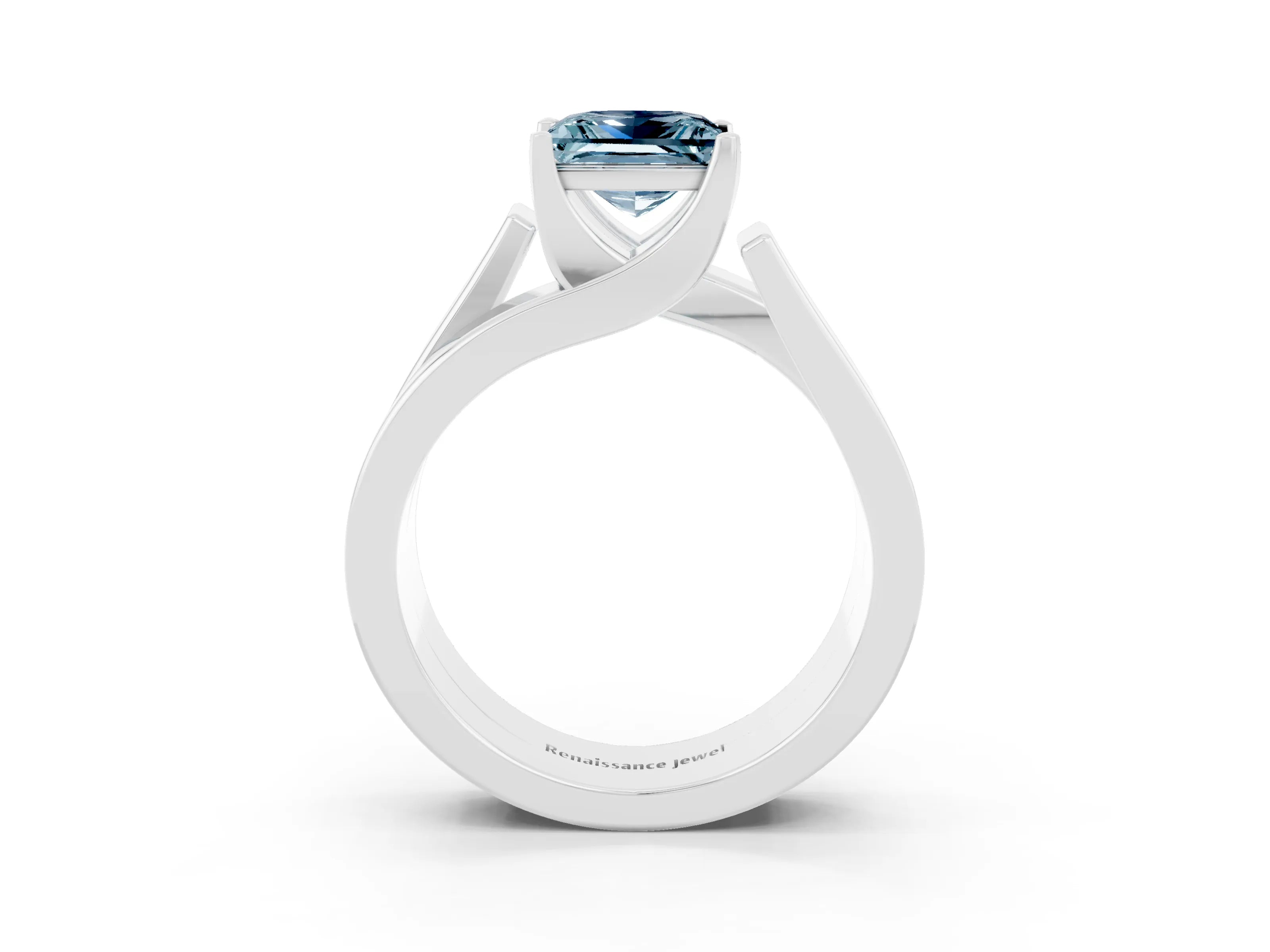 White gold Modern Tension Set Princess Cut Aquamarine Solitaire Wide Band Ring_3