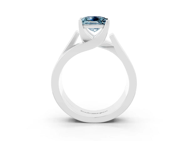 Platinum Modern Tension Set Princess Cut Aquamarine Solitaire Wide Band Ring