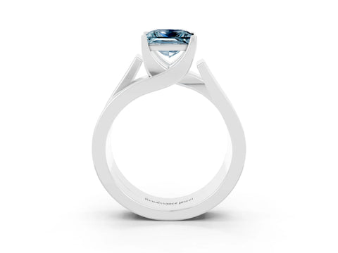 White gold Modern Tension Set Princess Cut Aquamarine Solitaire Wide Band Ring_3