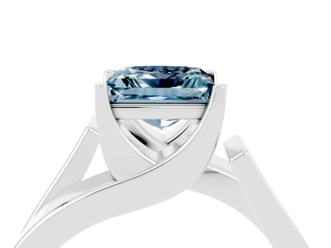 White gold Modern Tension Set Princess Cut Aquamarine Solitaire Wide Band Ring_4