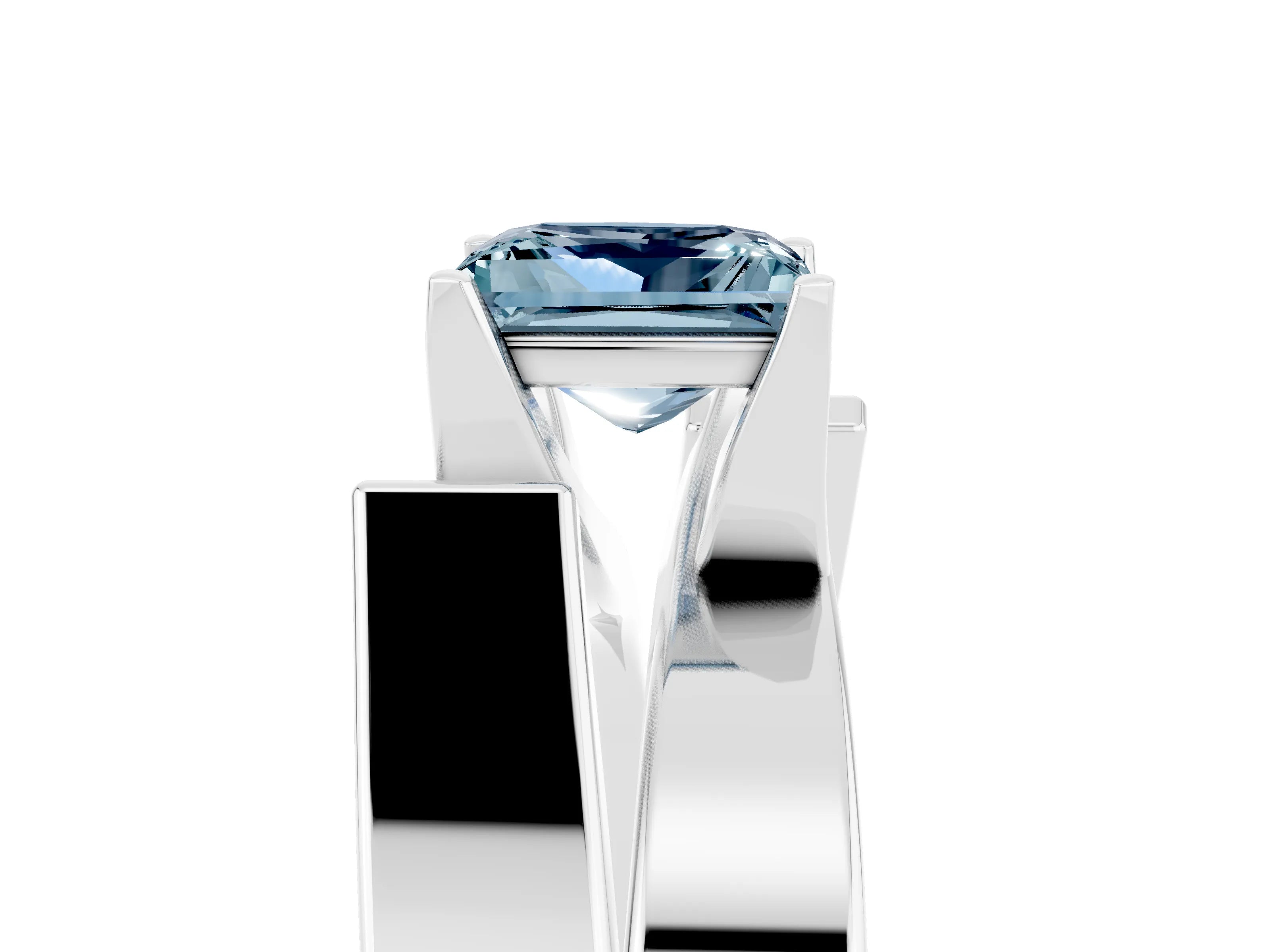 White gold Modern Tension Set Princess Cut Aquamarine Solitaire Wide Band Ring_5
