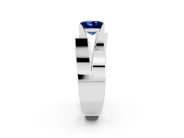 White gold Modern Tension Set Princess Cut Blue Sapphire Solitaire Wide Band Ring