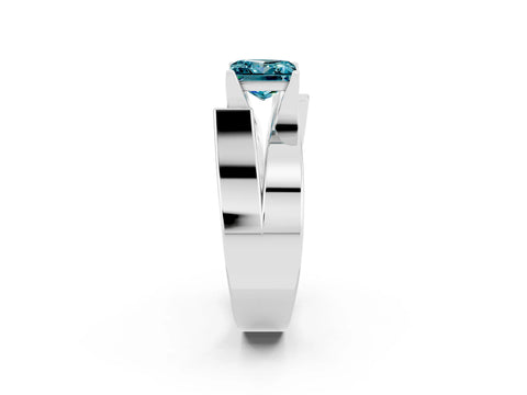 White gold Modern Tension Set Princess Cut Blue Topaz Solitaire Wide Band Ring_2