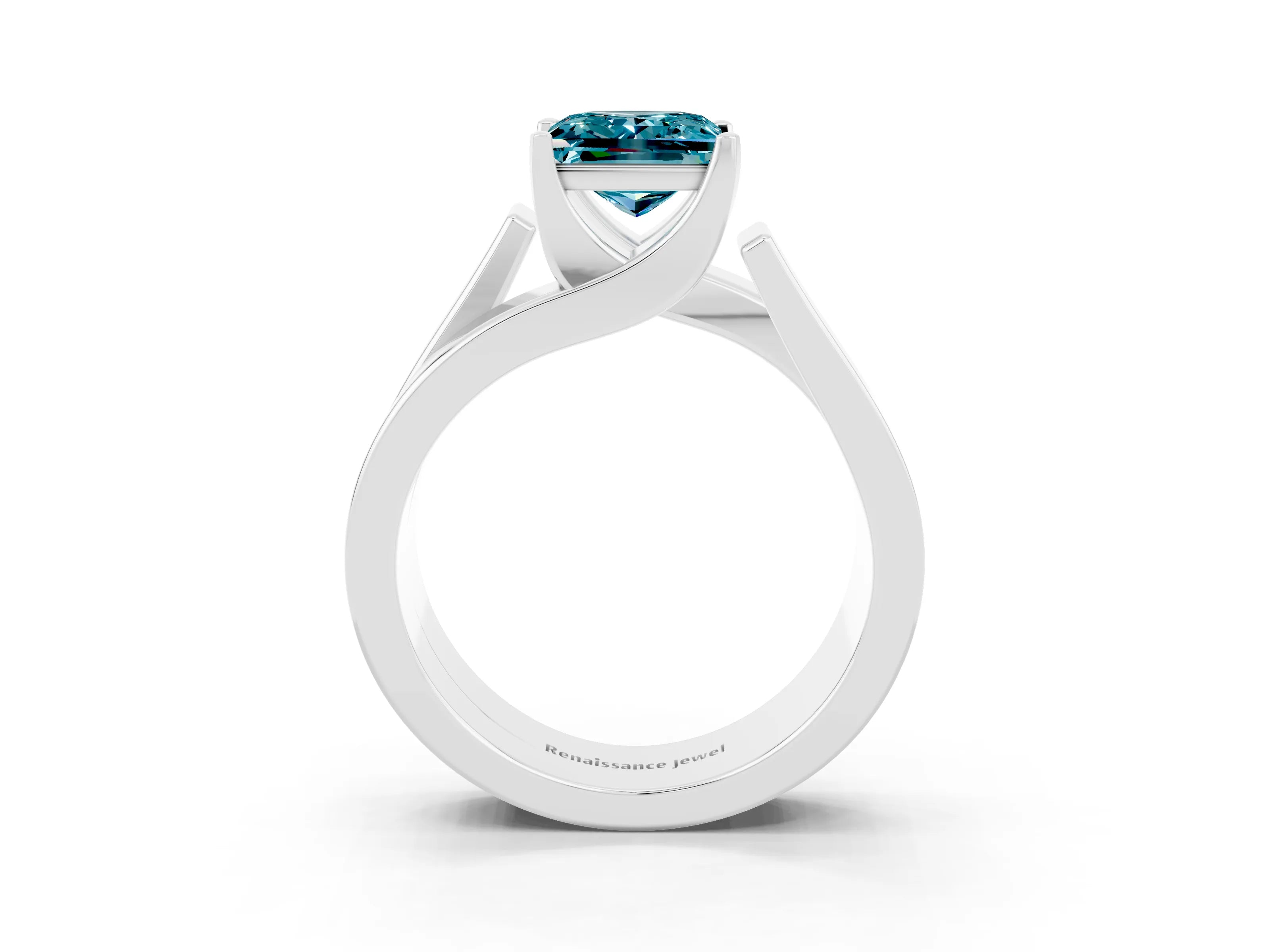 White gold Modern Tension Set Princess Cut Blue Topaz Solitaire Wide Band Ring_3