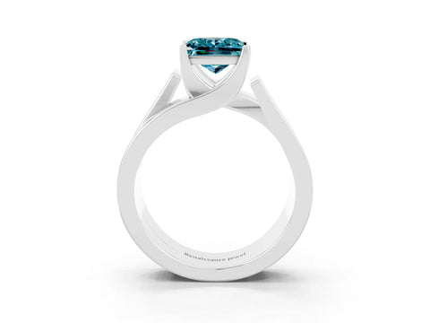 White gold Modern Tension Set Princess Cut Blue Topaz Solitaire Wide Band Ring_3