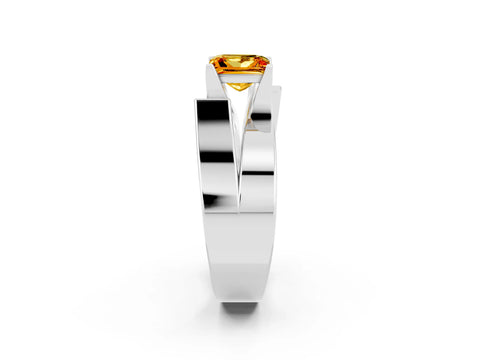 White gold Modern Tension Set Princess Cut Citrine Solitaire Wide Band Ring_2