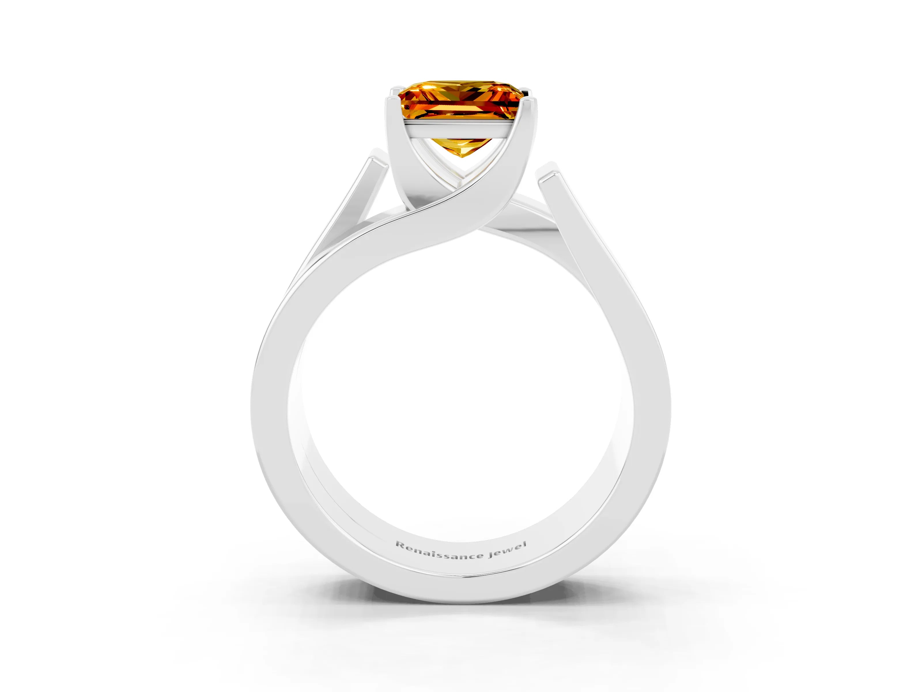 White gold Modern Tension Set Princess Cut Citrine Solitaire Wide Band Ring_3