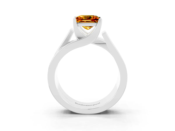 White gold Modern Tension Set Princess Cut Citrine Solitaire Wide Band Ring
