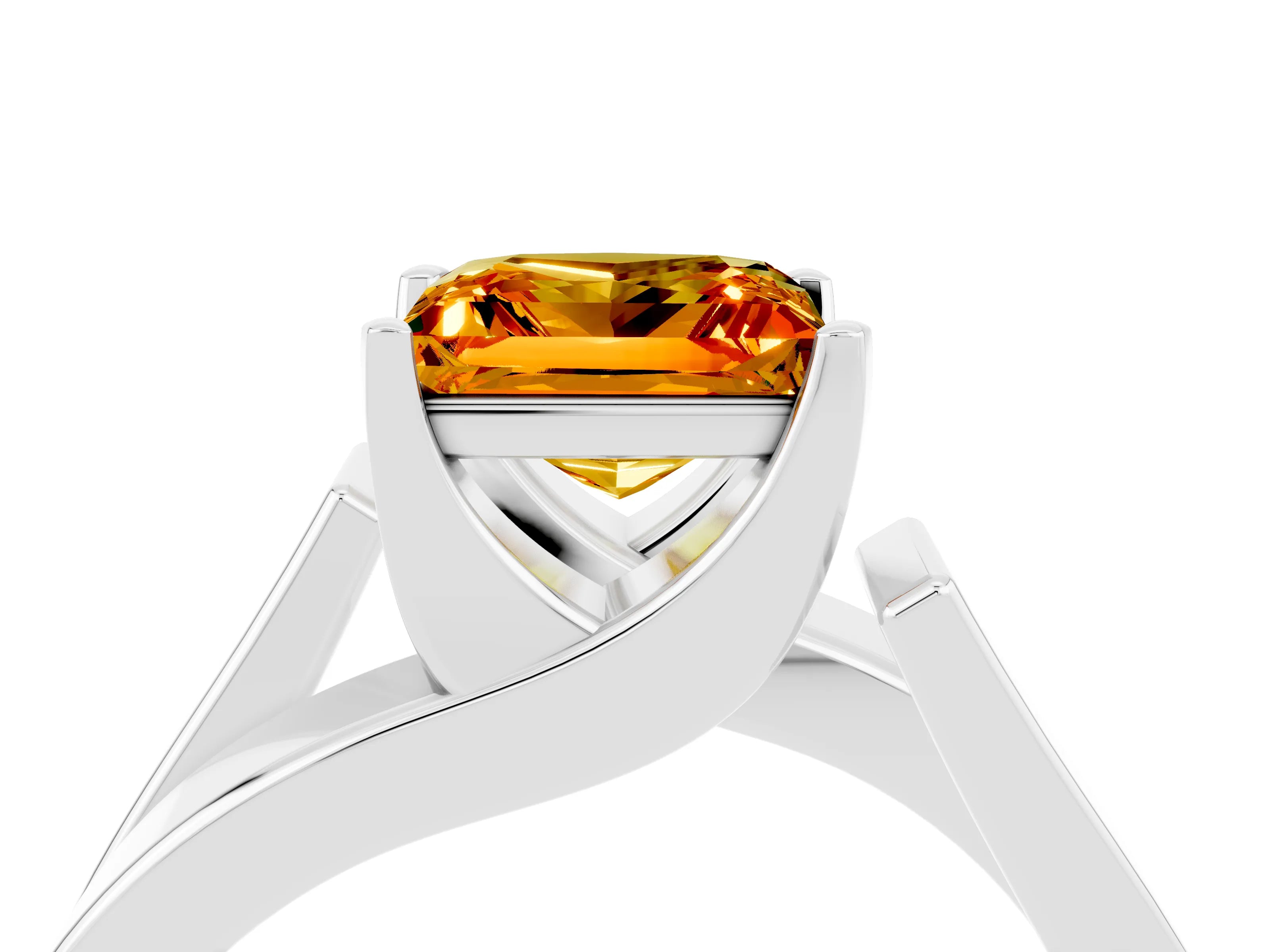 White gold Modern Tension Set Princess Cut Citrine Solitaire Wide Band Ring_4