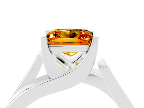 White gold Modern Tension Set Princess Cut Citrine Solitaire Wide Band Ring_4