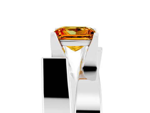 White gold Modern Tension Set Princess Cut Citrine Solitaire Wide Band Ring_5