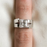 White gold Modern Tension Set Princess Cut Diamond Solitaire Wide Band Ring_169