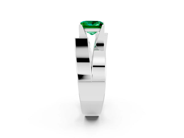 Platinum Modern Tension Set Princess Cut Emerald Solitaire Wide Band Ring