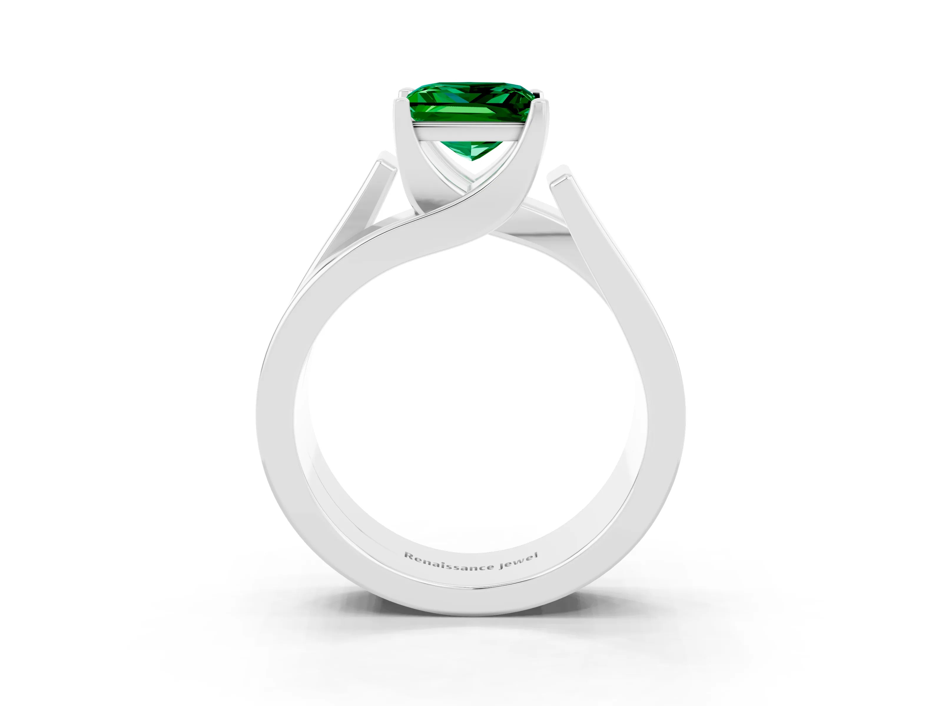 White gold Modern Tension Set Princess Cut Emerald Solitaire Wide Band Ring_3