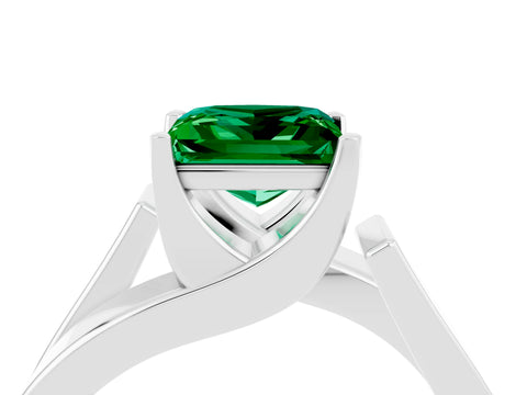 White gold Modern Tension Set Princess Cut Emerald Solitaire Wide Band Ring_4