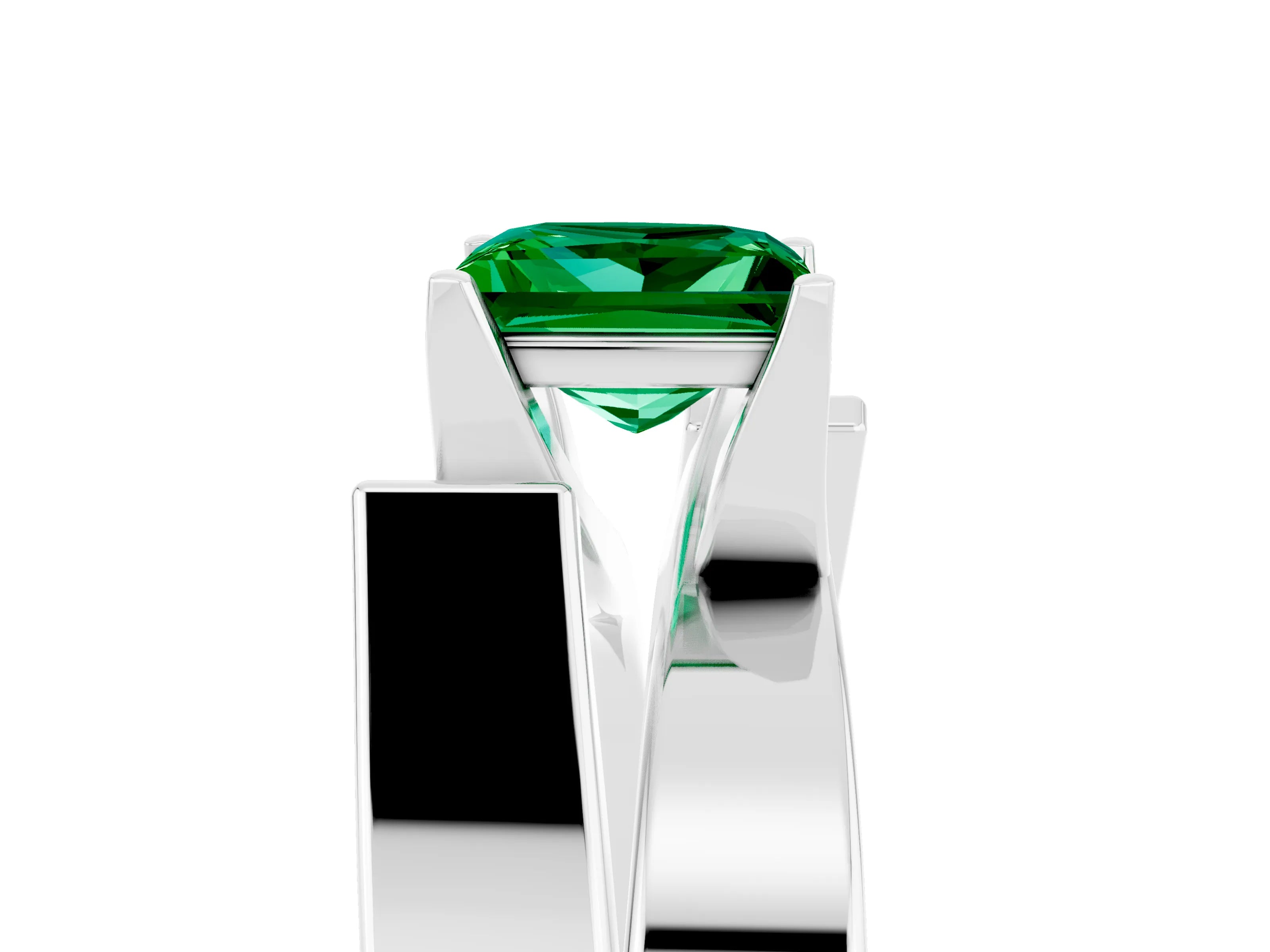 White gold Modern Tension Set Princess Cut Emerald Solitaire Wide Band Ring_5