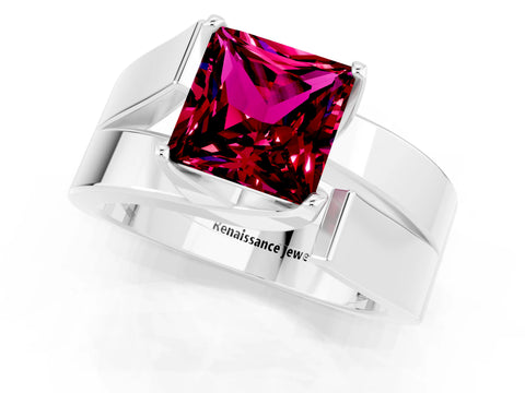 White gold Modern Tension Set Princess Cut Garnet Solitaire Wide Band Ring_1
