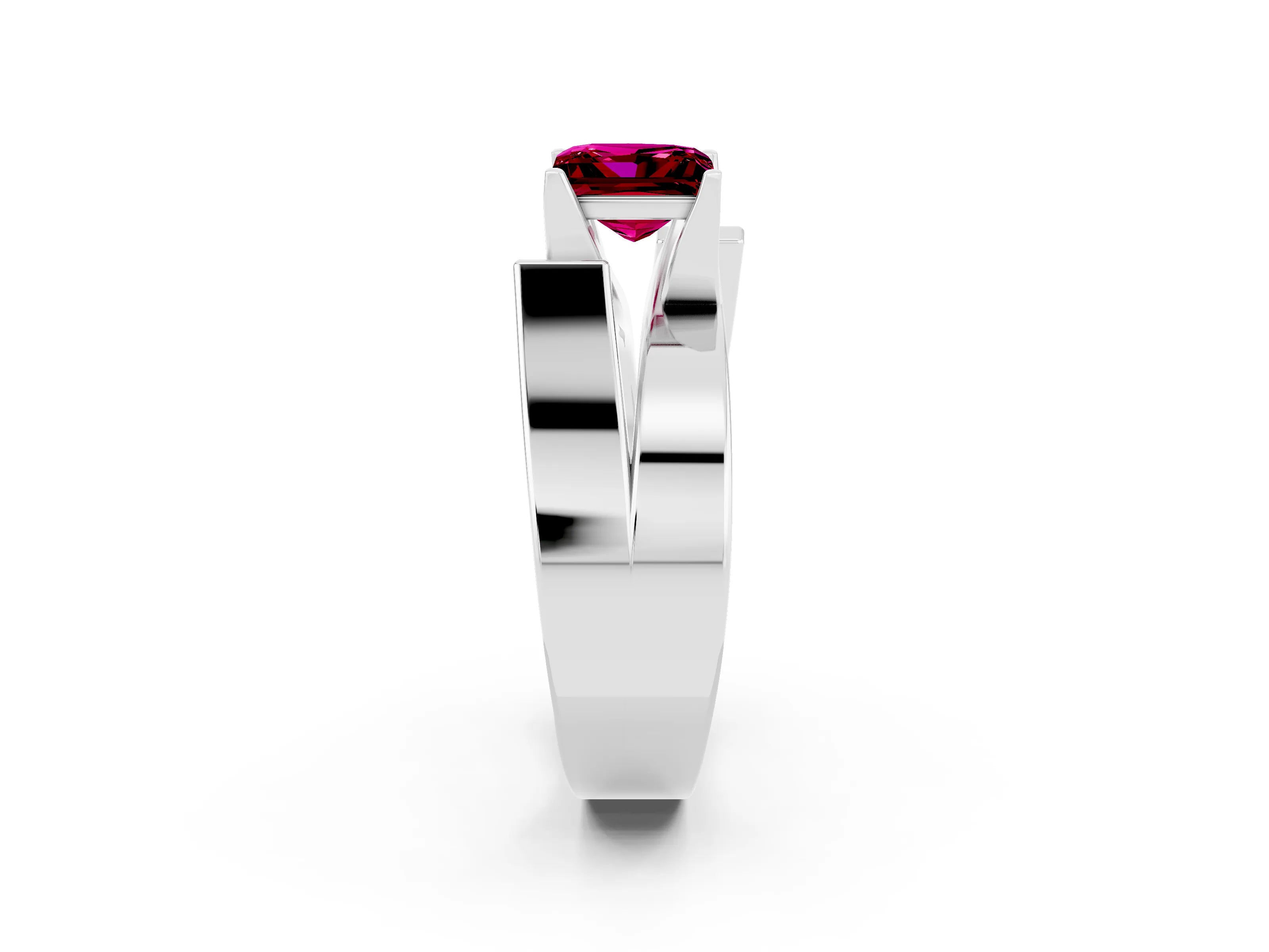 White gold Modern Tension Set Princess Cut Garnet Solitaire Wide Band Ring_2