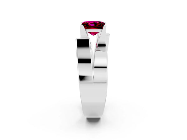 White gold Modern Tension Set Princess Cut Garnet Solitaire Wide Band Ring
