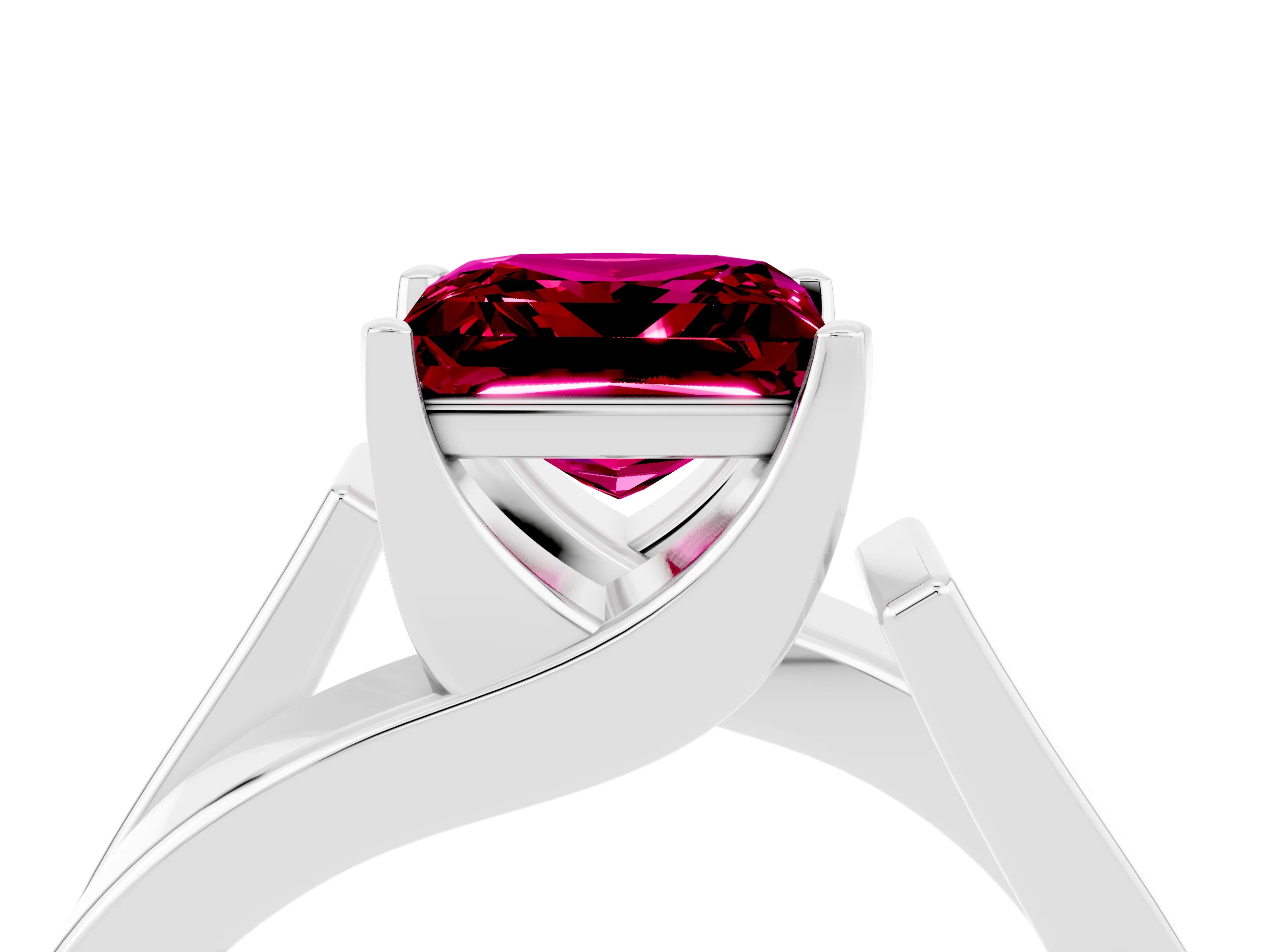 White gold Modern Tension Set Princess Cut Garnet Solitaire Wide Band Ring_4