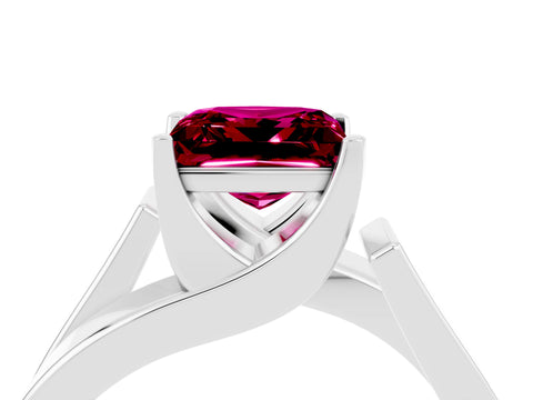 White gold Modern Tension Set Princess Cut Garnet Solitaire Wide Band Ring_4