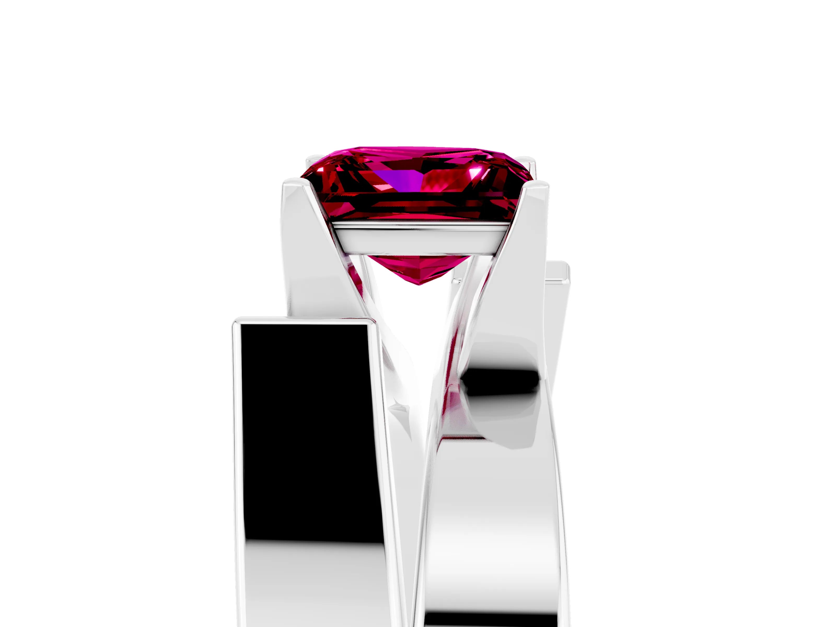 White gold Modern Tension Set Princess Cut Garnet Solitaire Wide Band Ring_5