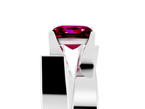 White gold Modern Tension Set Princess Cut Garnet Solitaire Wide Band Ring_5